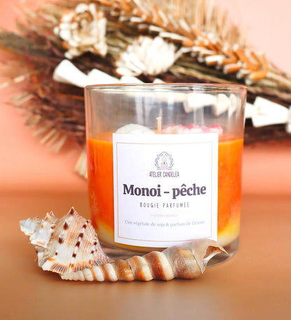 Bougie parfumée au Monoï et Pêche Atelier Candelea en cire végétale